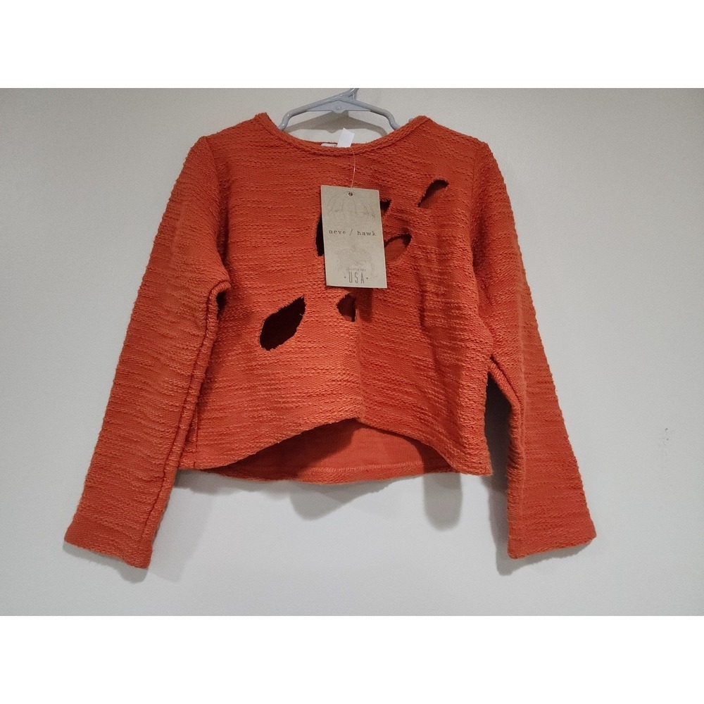 N/H Neve and Hawk Blouse Top Womens 10 Orange Textured Cut Out Detail Casual